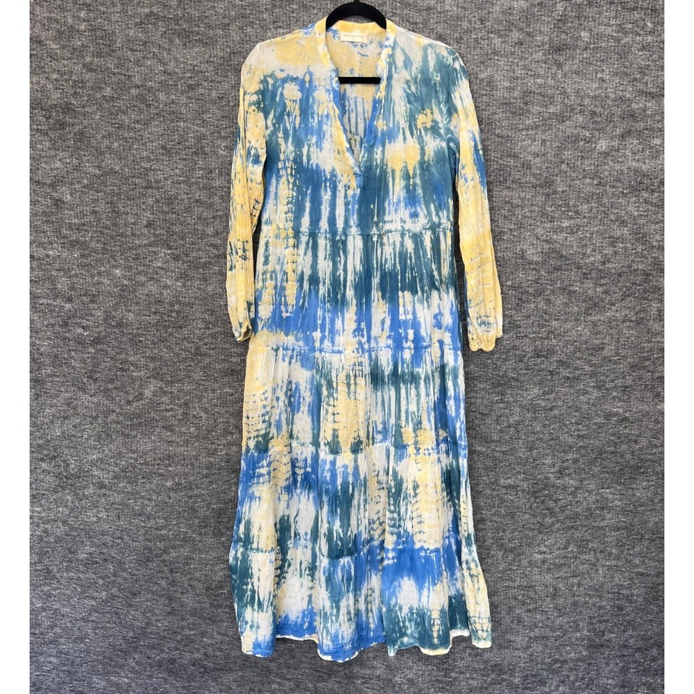 Maison Hotel Dress Womens XS Blue‎ Yellow Tie Dye Long Sleeve Maxi Summer Spring